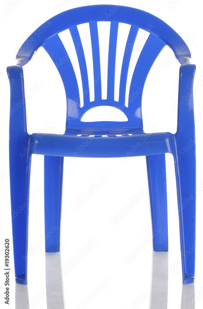 blue plastic child's chair with reflection on white background blue plastic child's chair with reflection on white background
