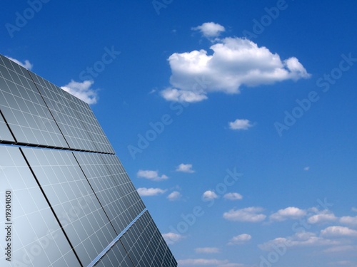 Solar panel against blue sky. Concept - eco energy.