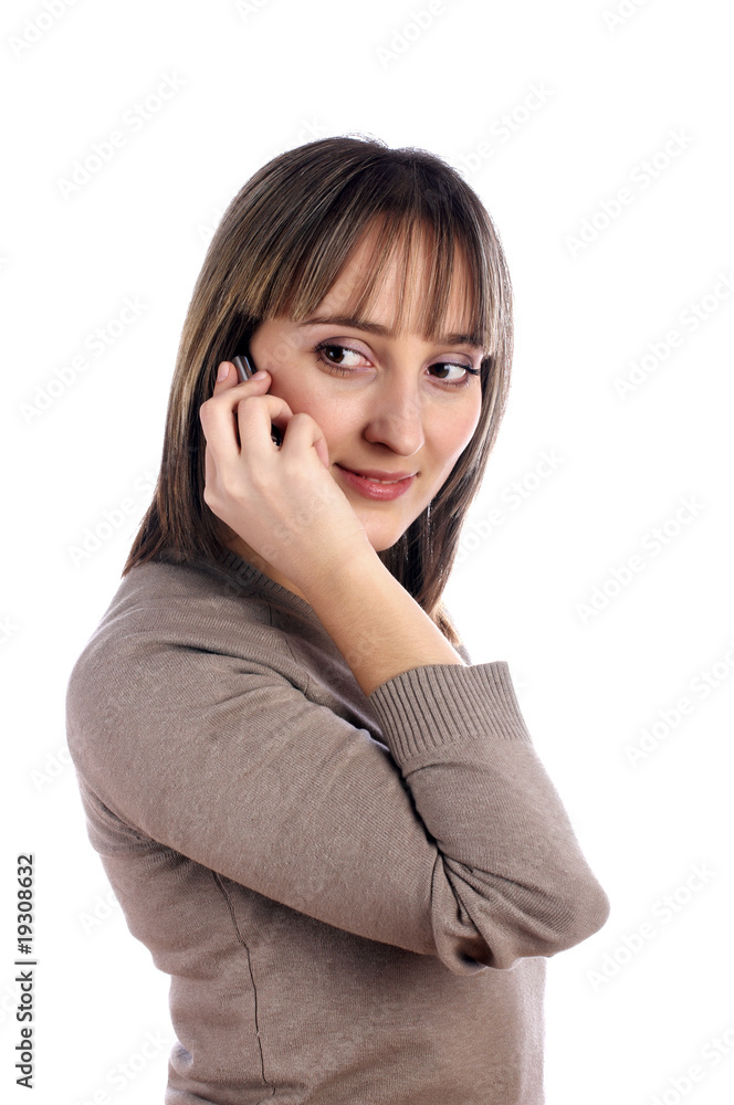 young female with mobile phone isolated on white young female with mobile phone isolated on white