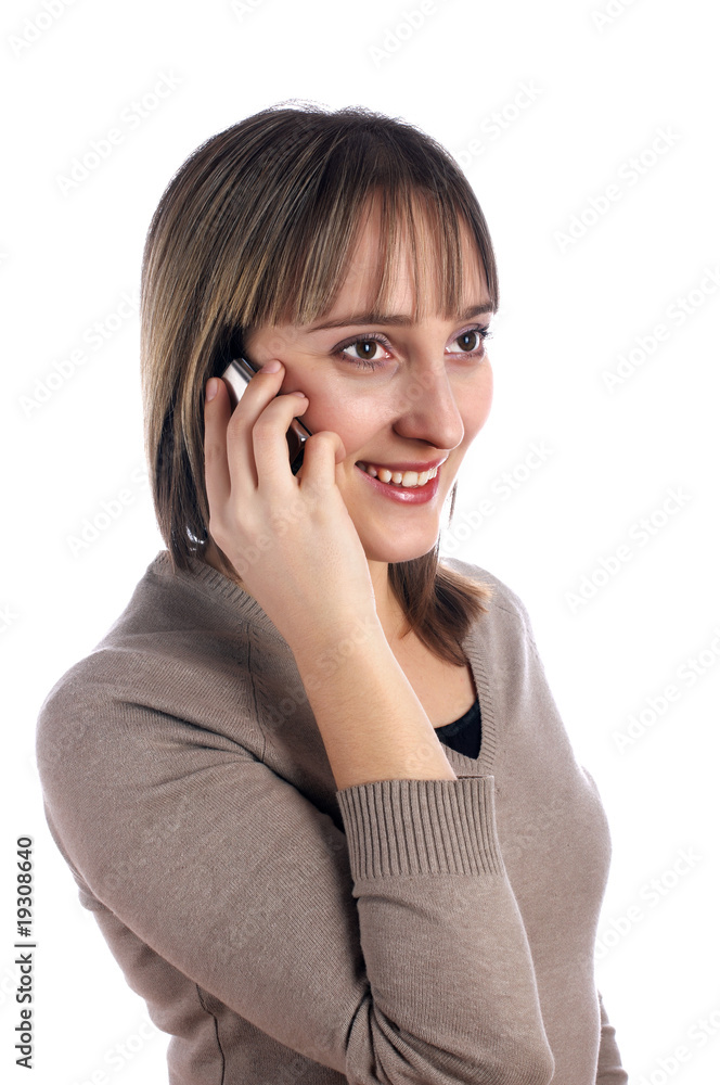 young female with mobile phone isolated on white young female with mobile phone isolated on white