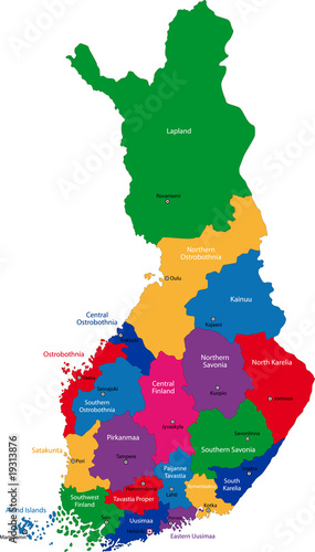 Color map of administrative divisions of Finland
