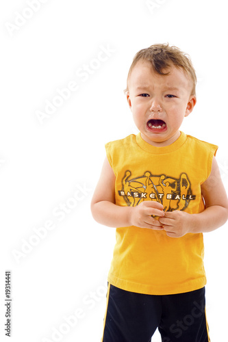 Crying Little Baby Boy- Isolated over a White Background