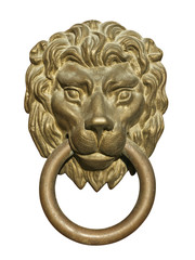 Medieval door knocker, bronze lion head cutout