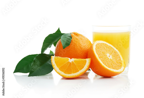 Orange with orange juice and the cut slices