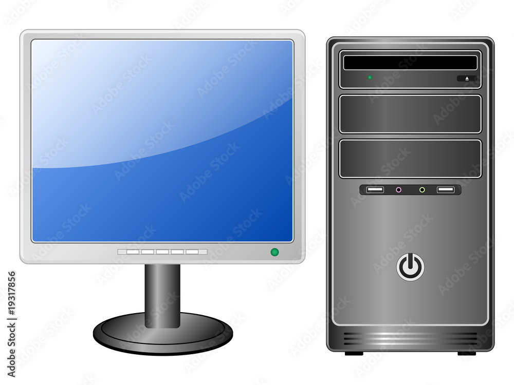 Vector computer and monitor, front view Vector computer and monitor, front view
