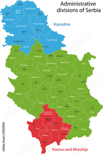 Map of administrative divisions of Republic of Serbia photo