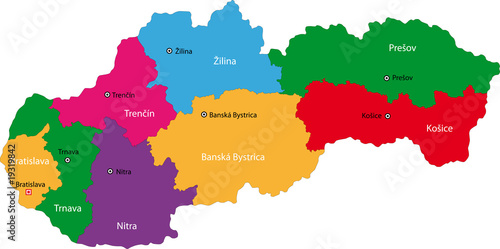 Obraz na płótnie Map of administrative divisions of Slovakia