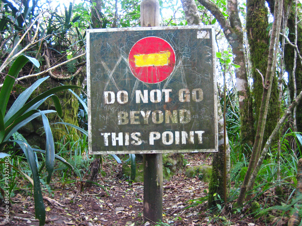 Do not enter sign in forest and writing on sign looks old Stock Photo ...