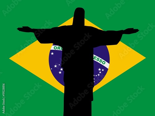 silhouette of Rio de Janeiro on Brazil flag background