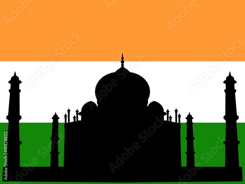 silhouette of Taj Mahal on Indian flag background