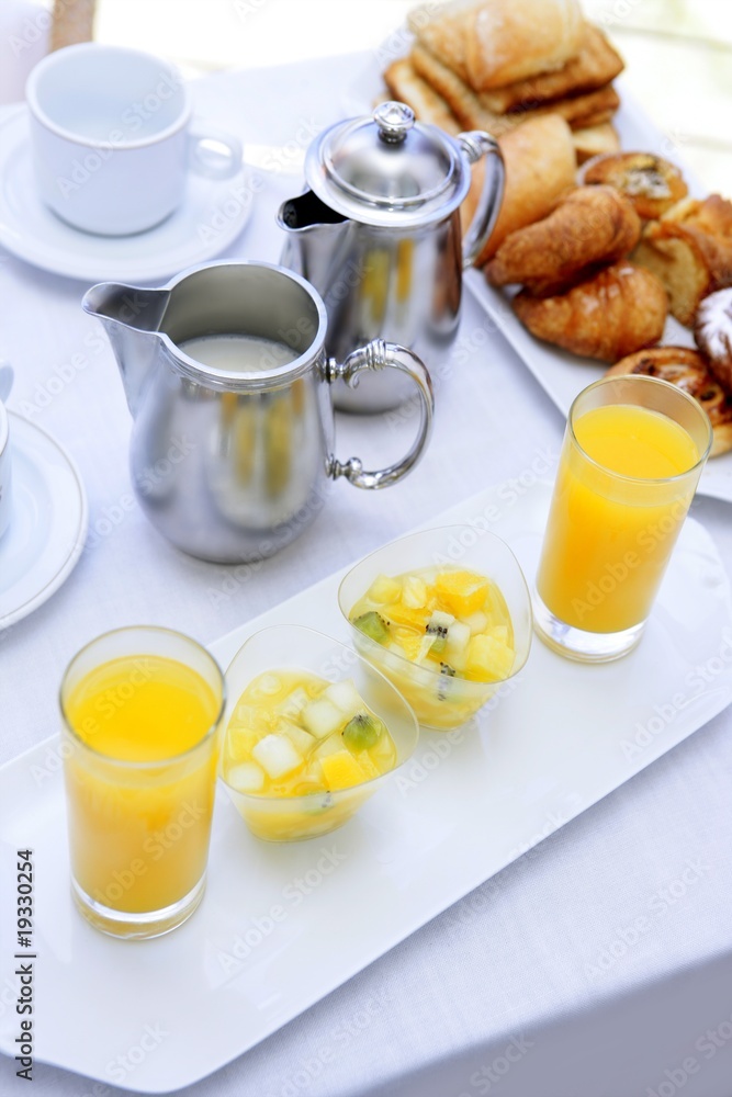 Breakfast with orange juice coffe tea milk Breakfast with orange juice coffe tea milk