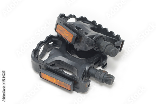 Black bicycle pedals isolated on white background