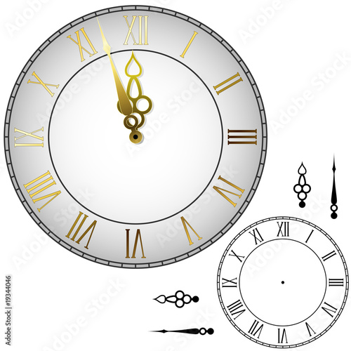 Old-fashioned wall clock with black and white template.