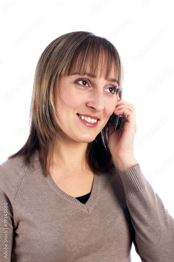 young female with mobile phone isolated on white young female with mobile phone isolated on white