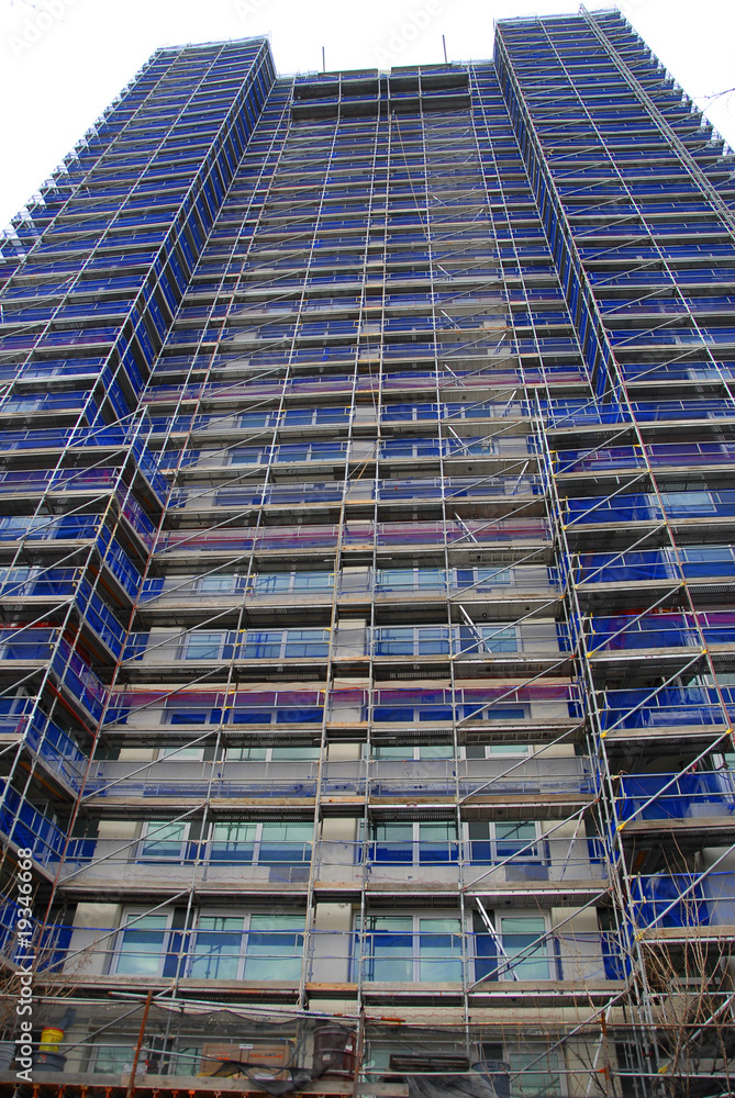scaffolded building
