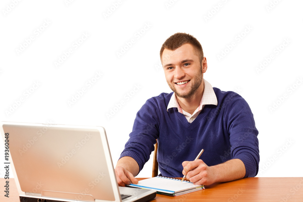 male student with notebook male student with notebook