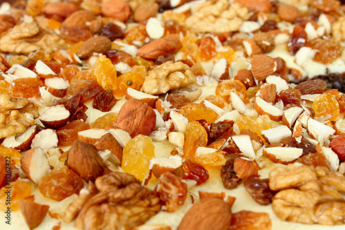 Background from almonds, raisins and nuts
