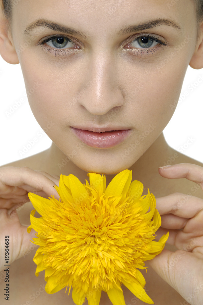 portrait of attractive woman with sunflower portrait of attractive woman with sunflower