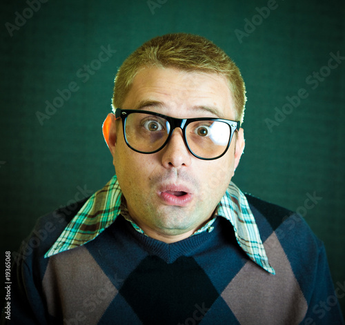 Portrait of the funny nerd guy