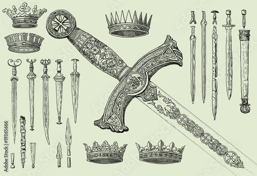 Old swords and crowns photo