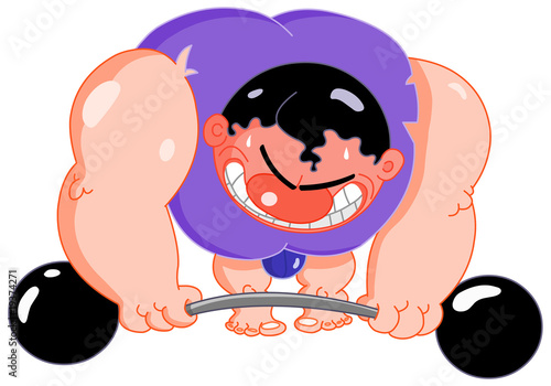 Funny Cartoon man lifting weights