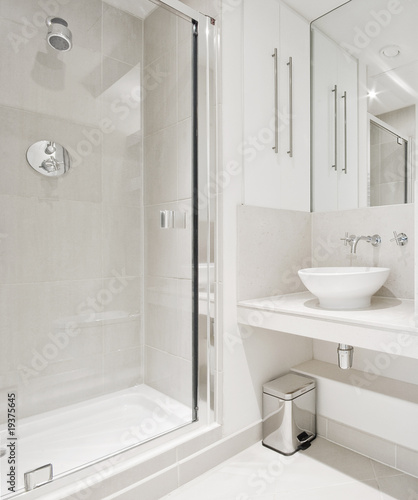 modern bathroom with corner shower