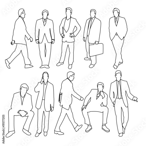 Men in Suits Line Style Set
