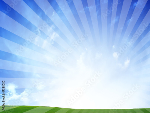 Gras with blue sky and sunrays (Illustration)