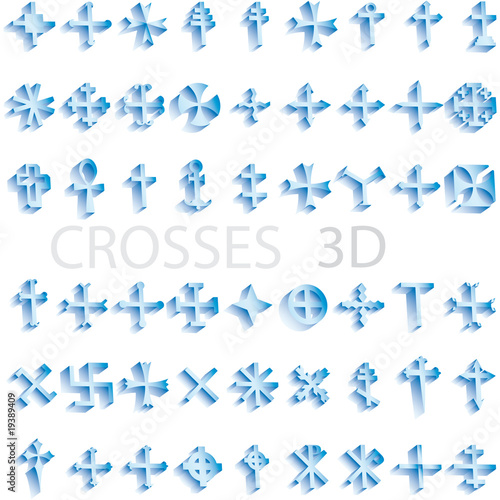 set of crosses 3D vector illustration