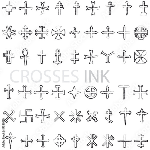 set of crosses ink vector illustration