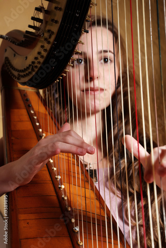 Fényképezés Female musician playing the harp