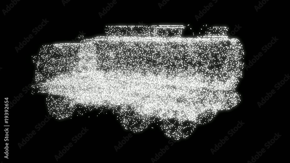 3D truck into suv particles transformation. Rotating over black vídeo