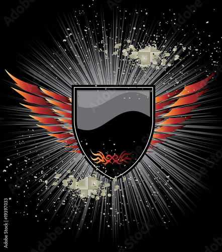 An heraldic shield or badge with red wings vector