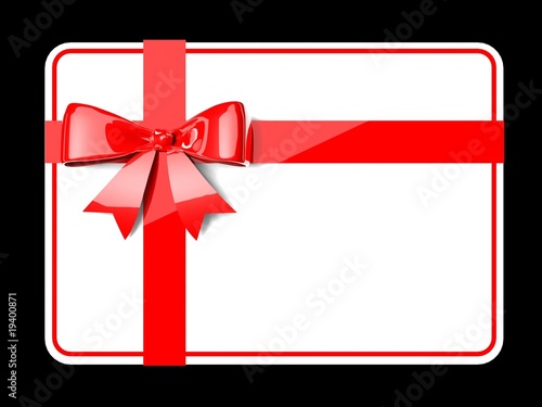 Blank gift tag tied with a bow of red ribbon.