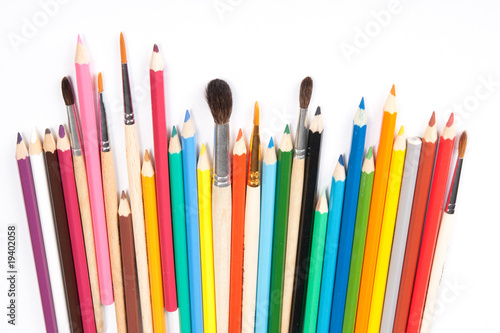 Assorted pencils and brushes