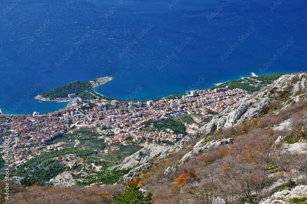 view to croatian coast city of makarska