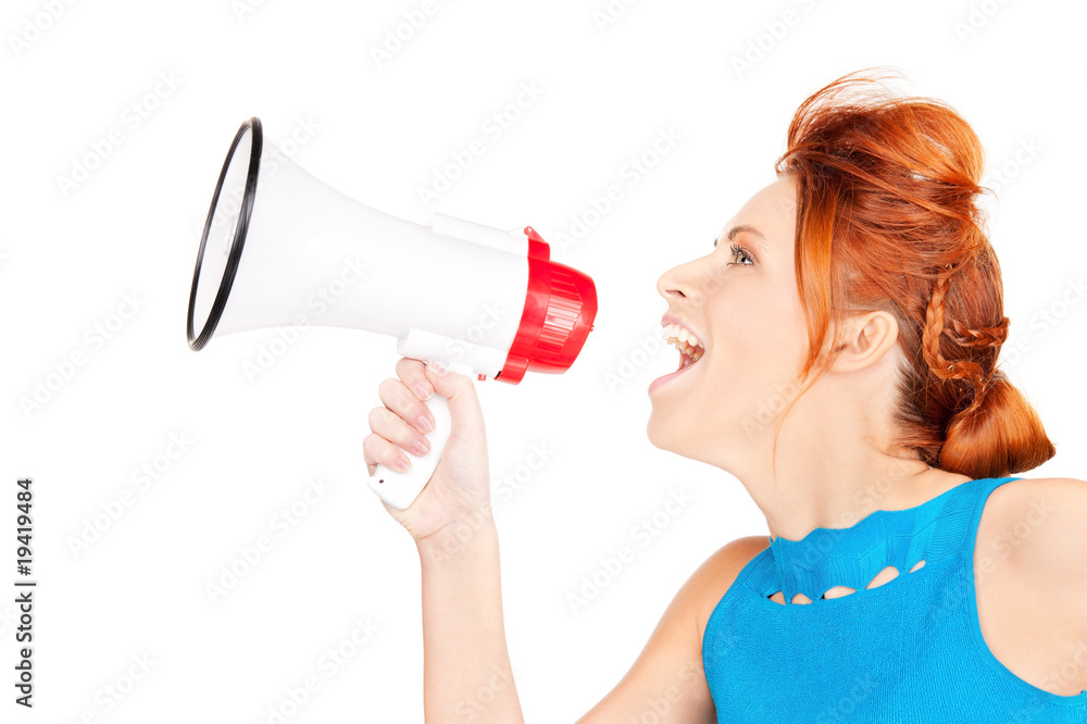 Naklejka premium woman with megaphone