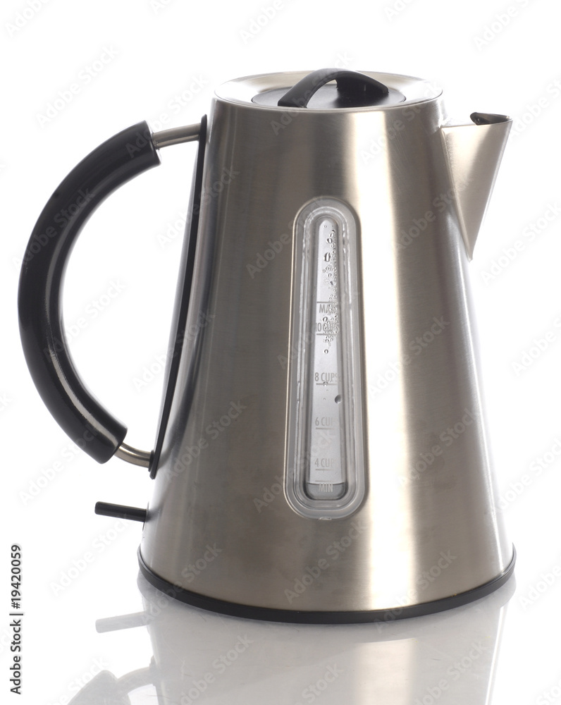electric tea kettle with reflection on white background electric tea kettle with reflection on white background