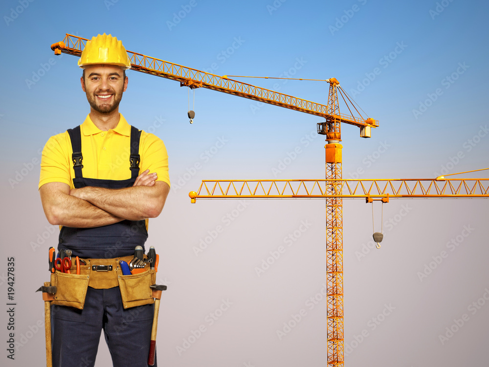 handyman and construction metal crane background handyman and construction metal crane background