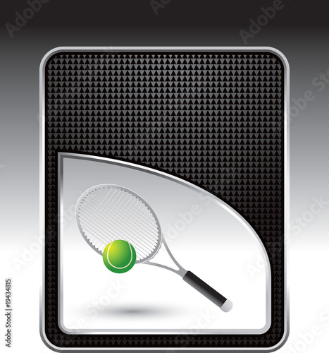 tennis racket and ball black checkered background