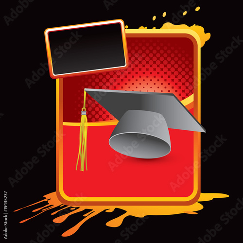 graduation cap orange splattered advertisement