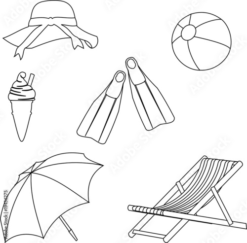 Beach Objects Line Style Drawing