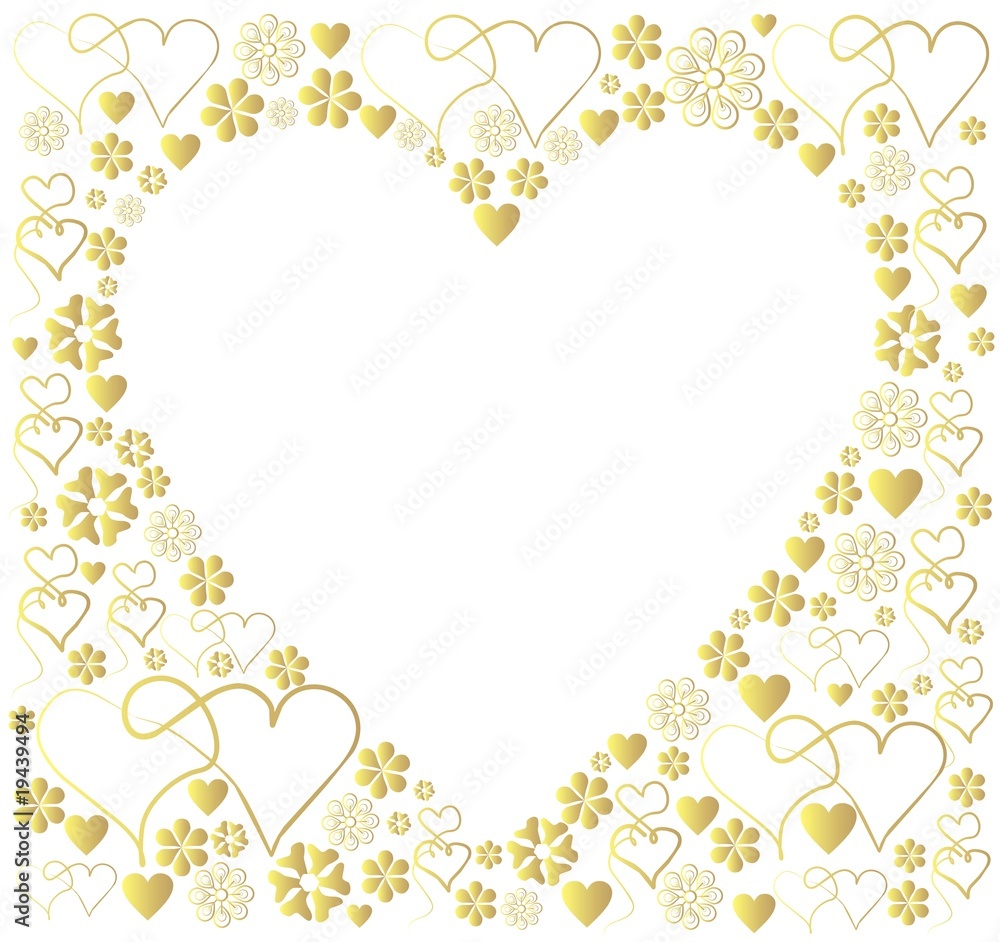 weselna kartka ze złotymi sercami - obrazy, fototapety, plakaty 