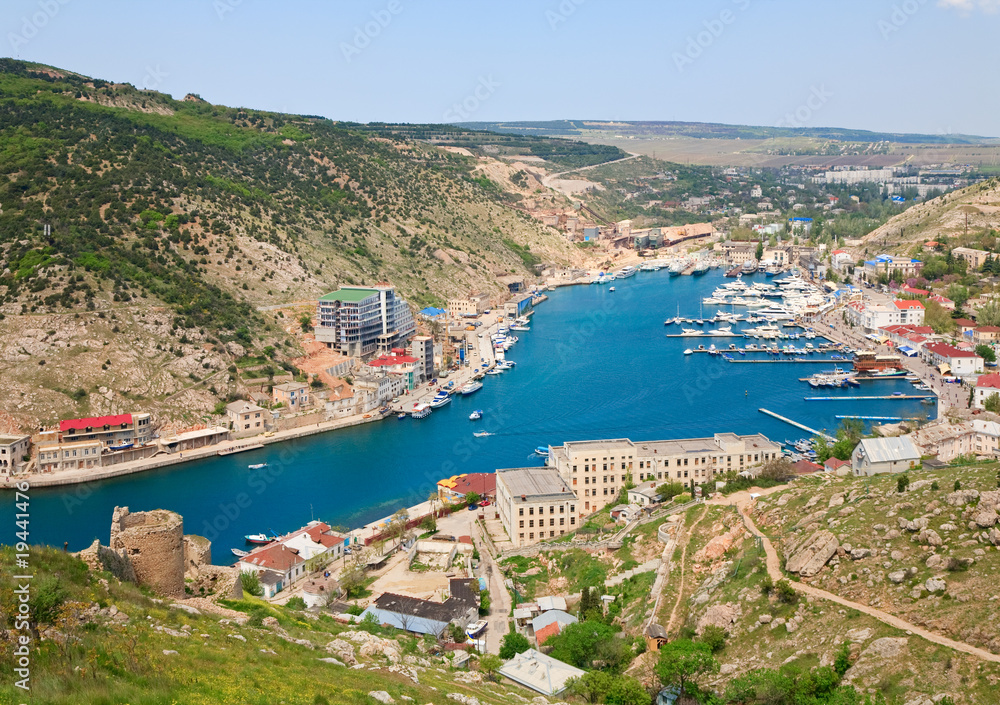 seafront with ships at pier (Balaclava Town, Crimea, Ukraine)