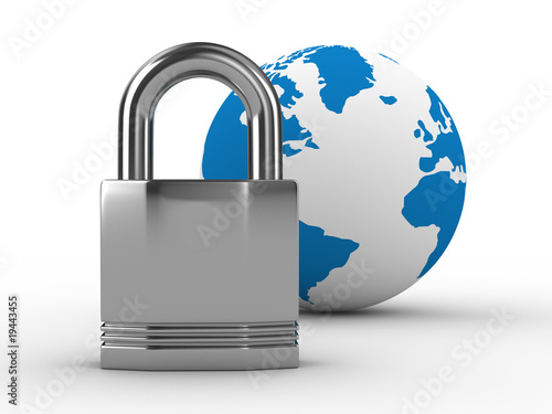 Lock and globe on  white ba...