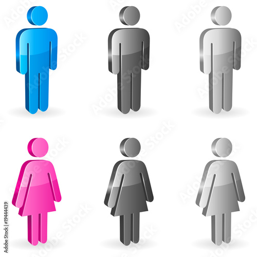Three-dimensional shapes of male and female figures.