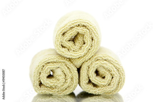 Spa towels on white background