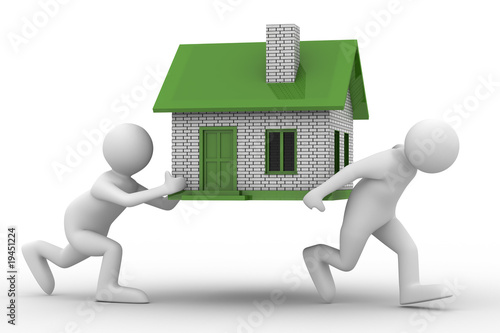 two men carry house. Isolated 3D image