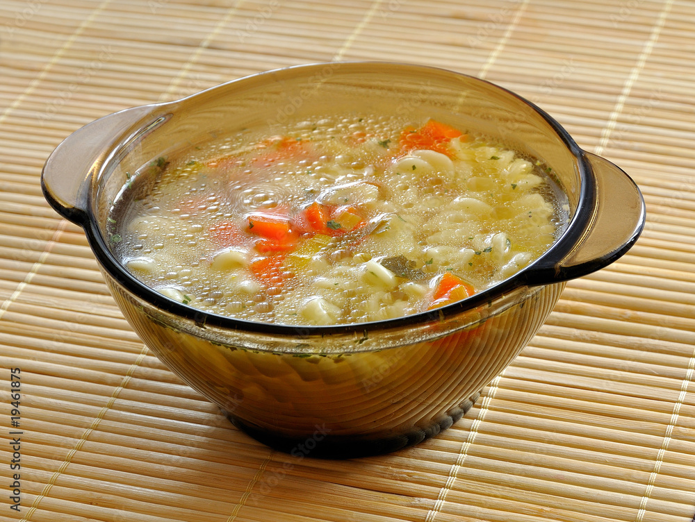 Tasty soup with vegetables and pasta