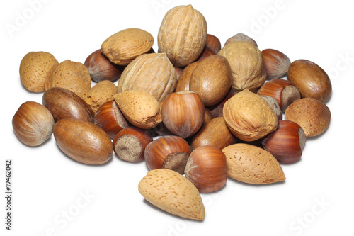 Mixed nuts on a white background